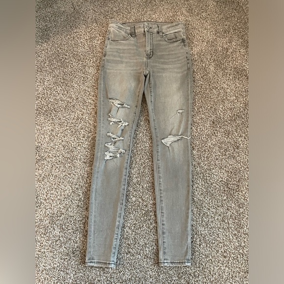American Eagle Next Level Stretch Hi Rise Jeggings Ripped Gray Size 2‎  Regular - Picture 2 of 6